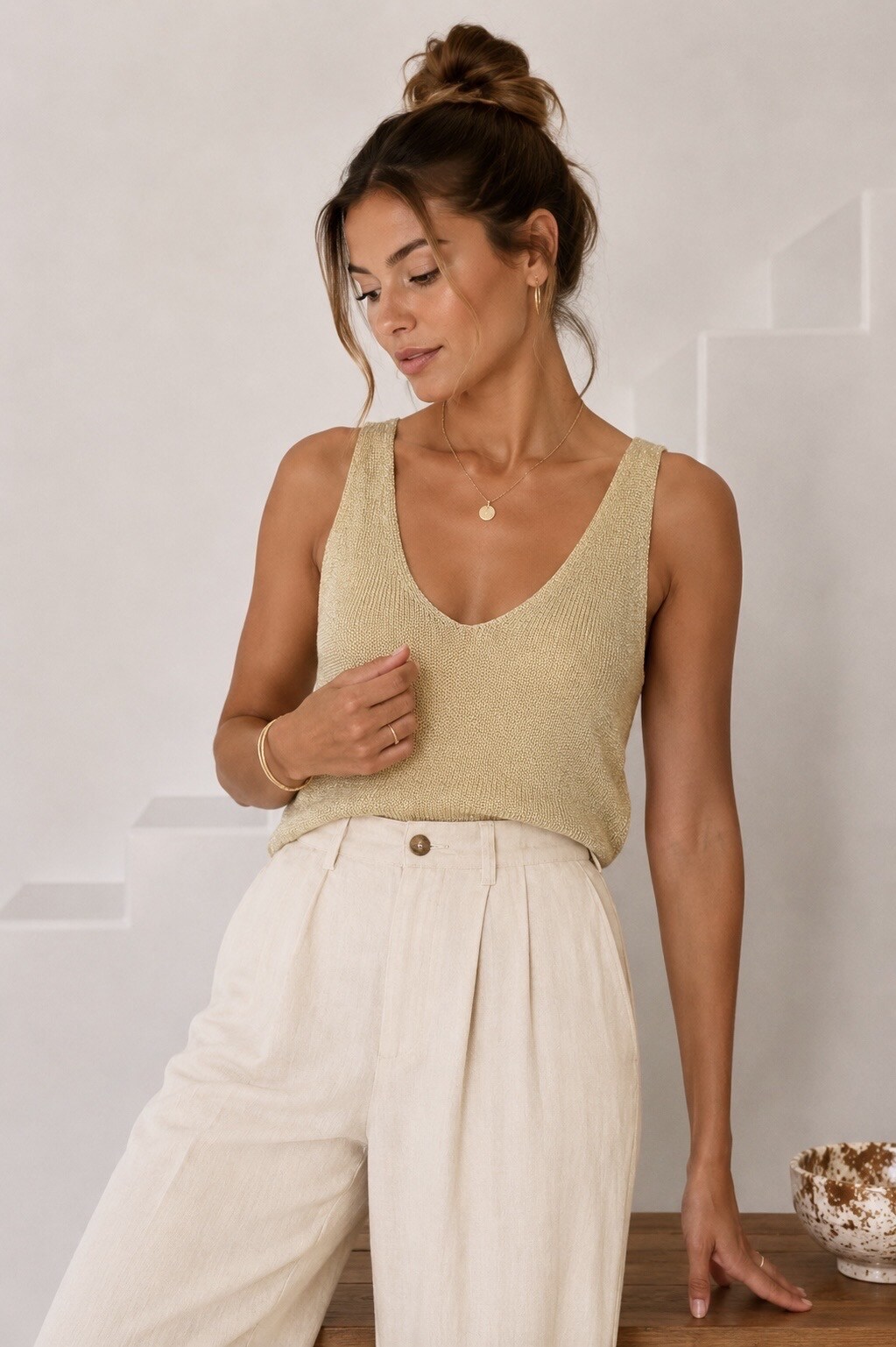 Großhändler MISS SARA - Tanktop mit V-Ausschnitt im Lurex-Stil