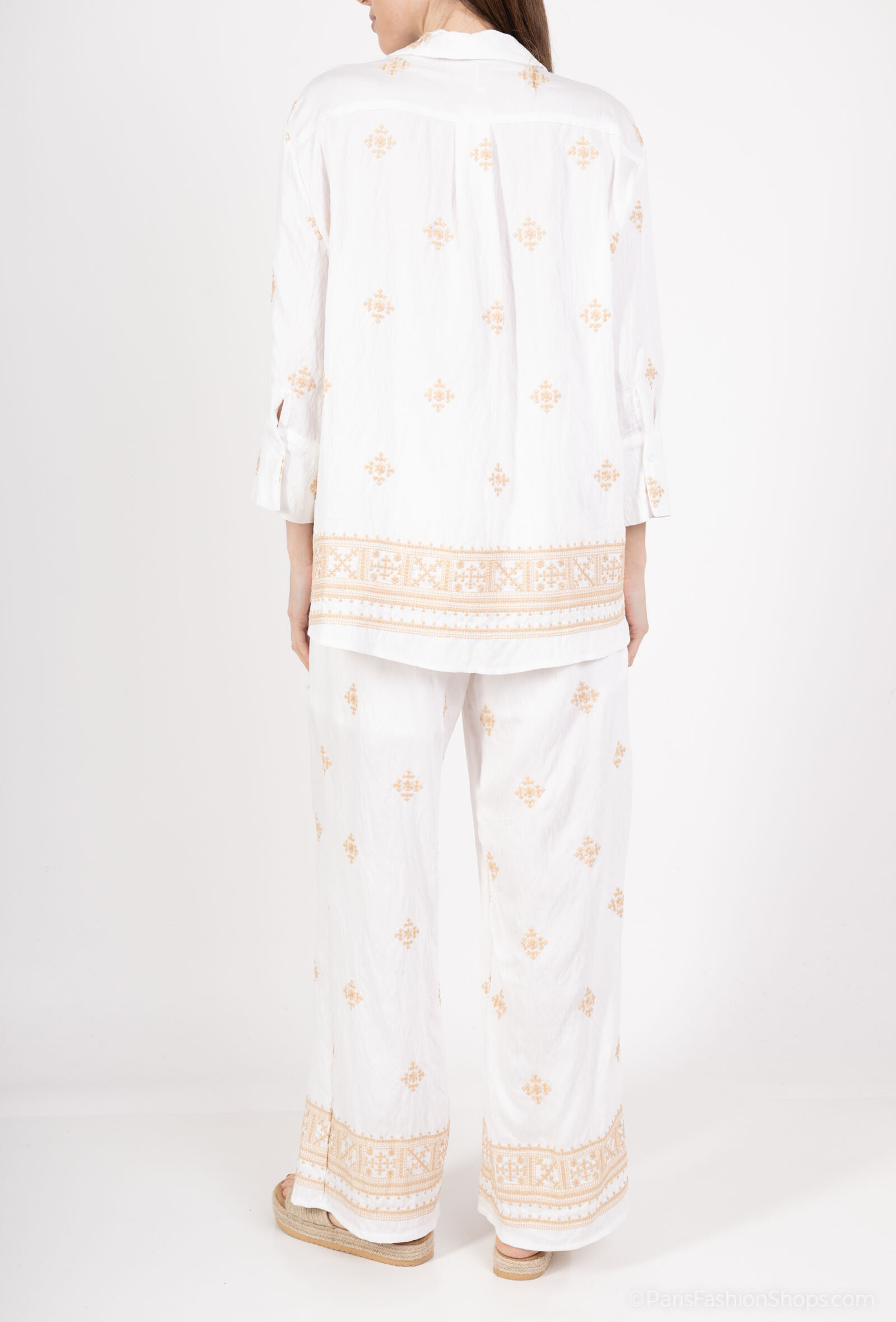 ensemble deux pièces chemise et pantalons à brodé - Blanc - 4 - grand format