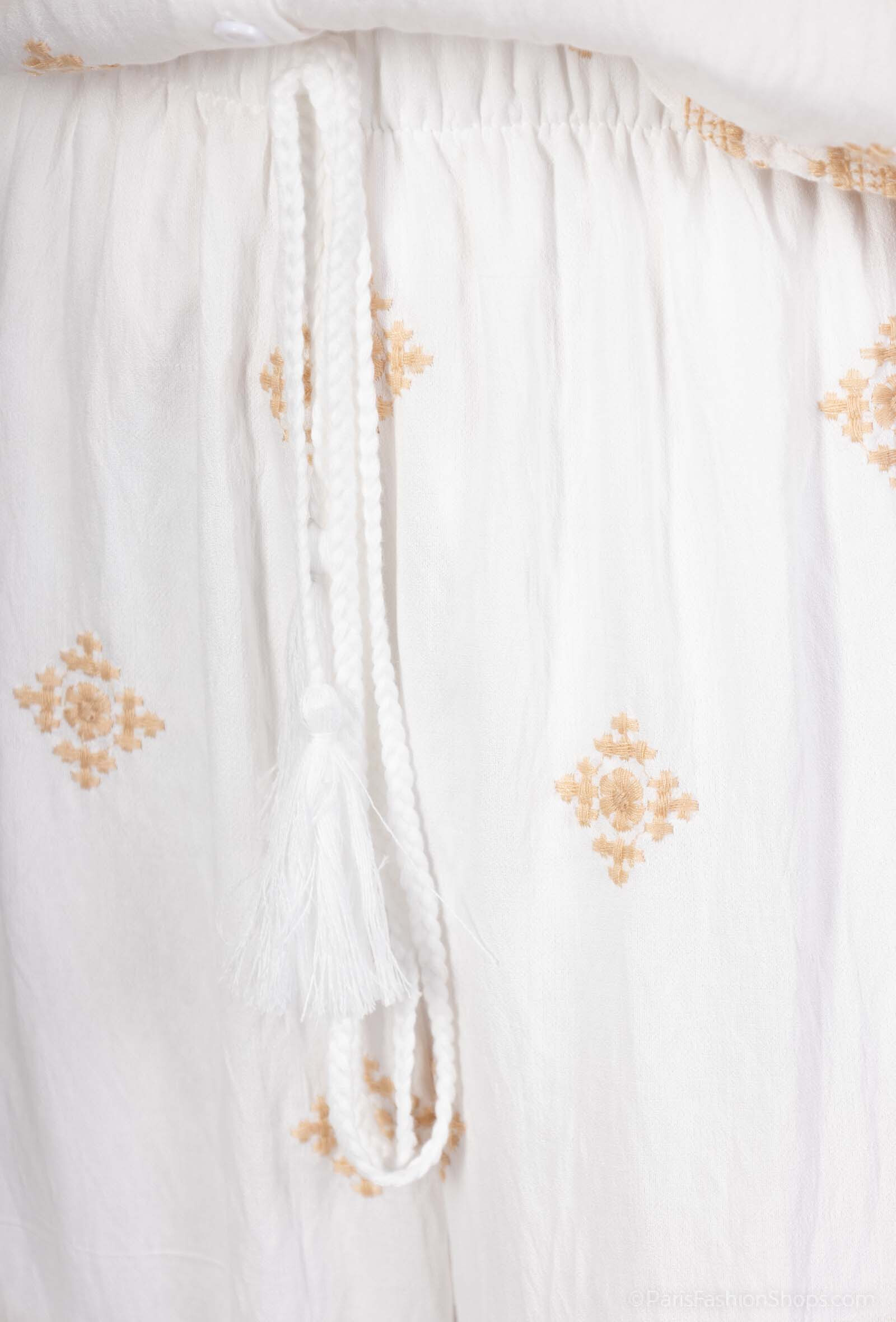 ensemble deux pièces chemise et pantalons à brodé - Blanc - 5 - grand format
