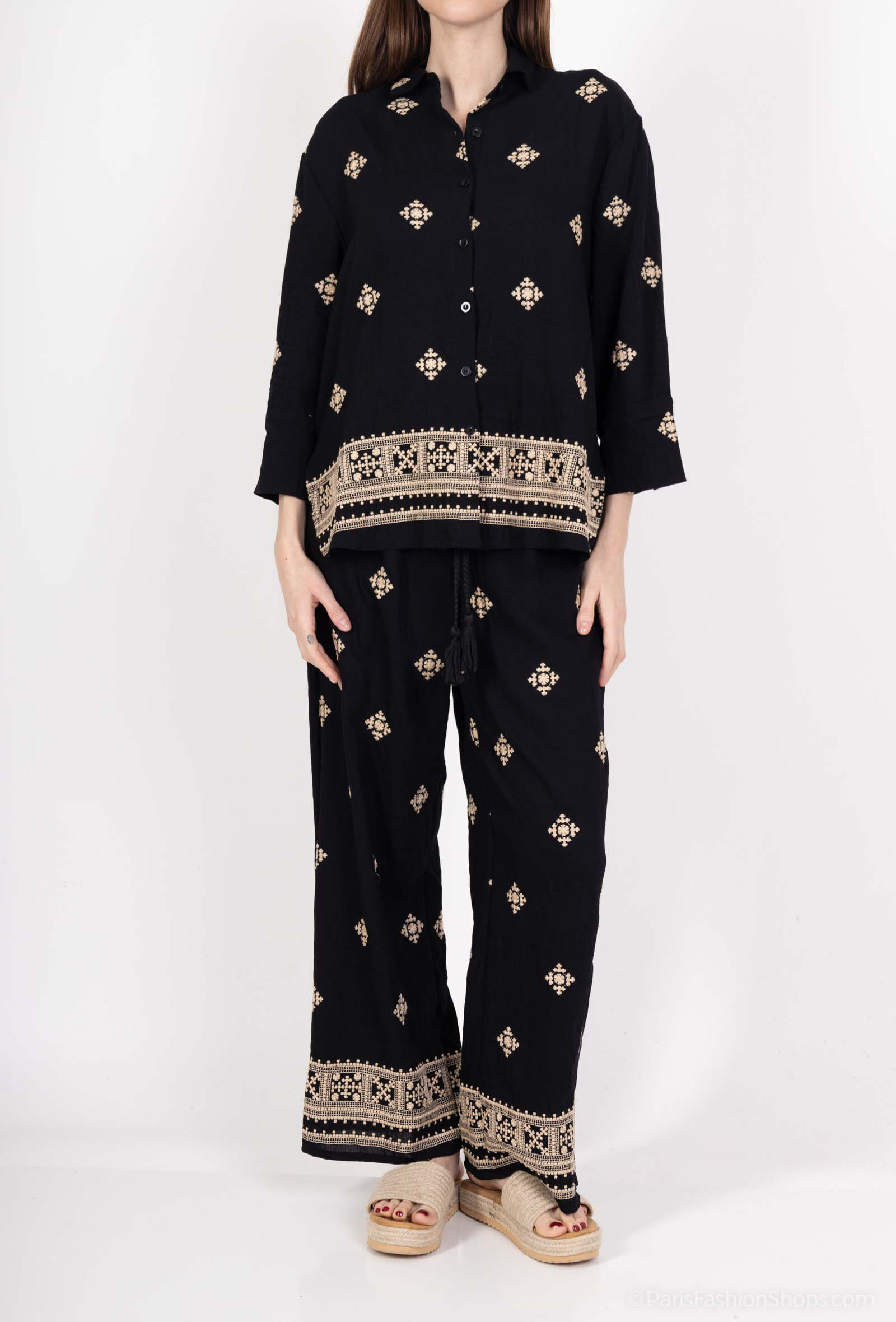 Wholesaler Miss Sissi - TWO PIECED TO STORE SHIRTS AND EMBRODE PANTERS