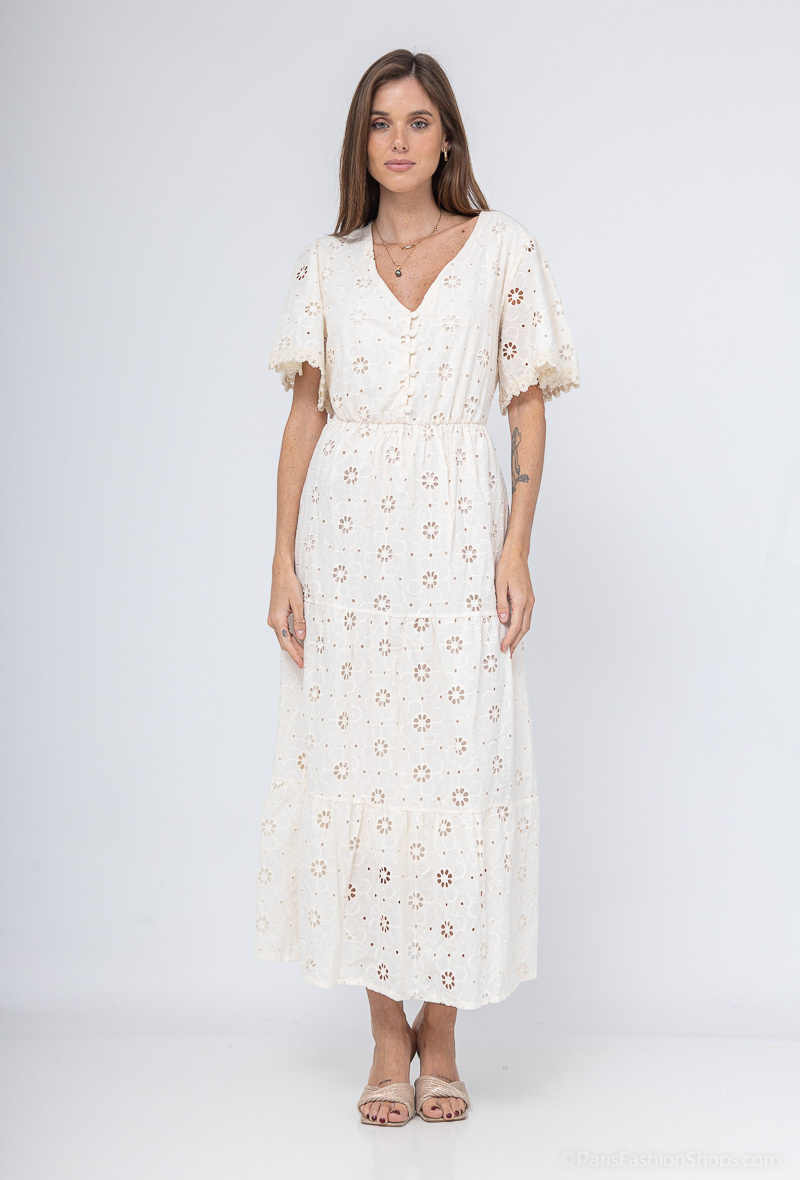 langes besticktes Kleid - Beige - 1 - Großformat