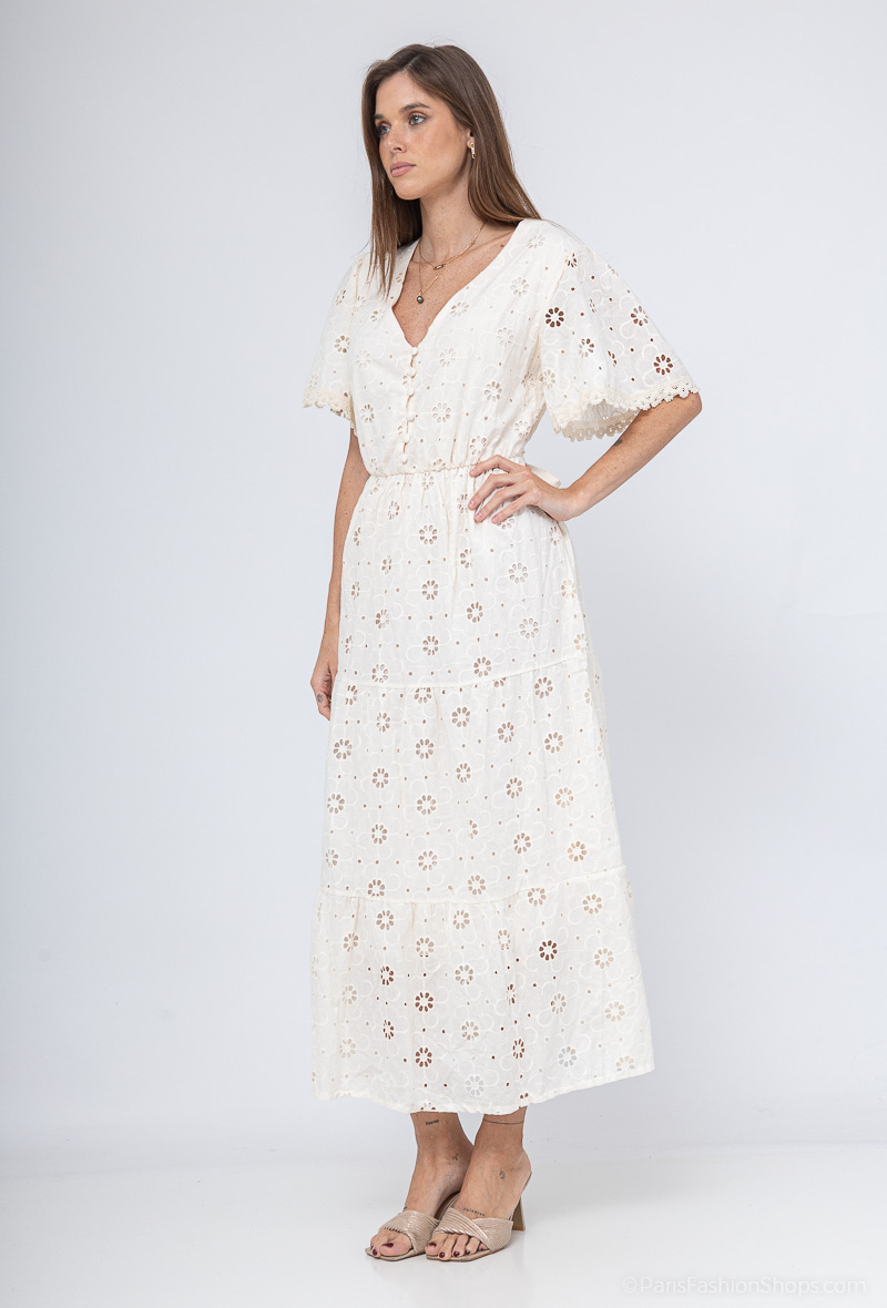 langes besticktes Kleid - Beige - 3 - Großformat