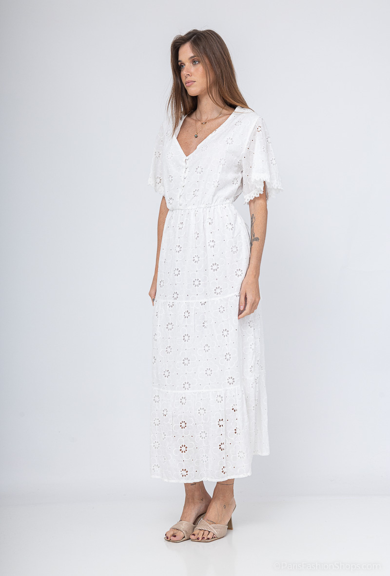 langes besticktes Kleid - Weiß - 3 - Großformat