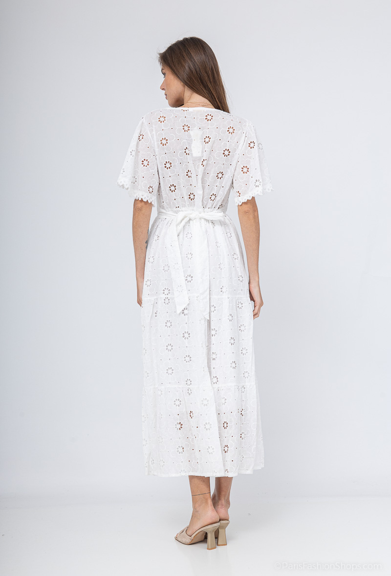 langes besticktes Kleid - Weiß - 4 - Großformat