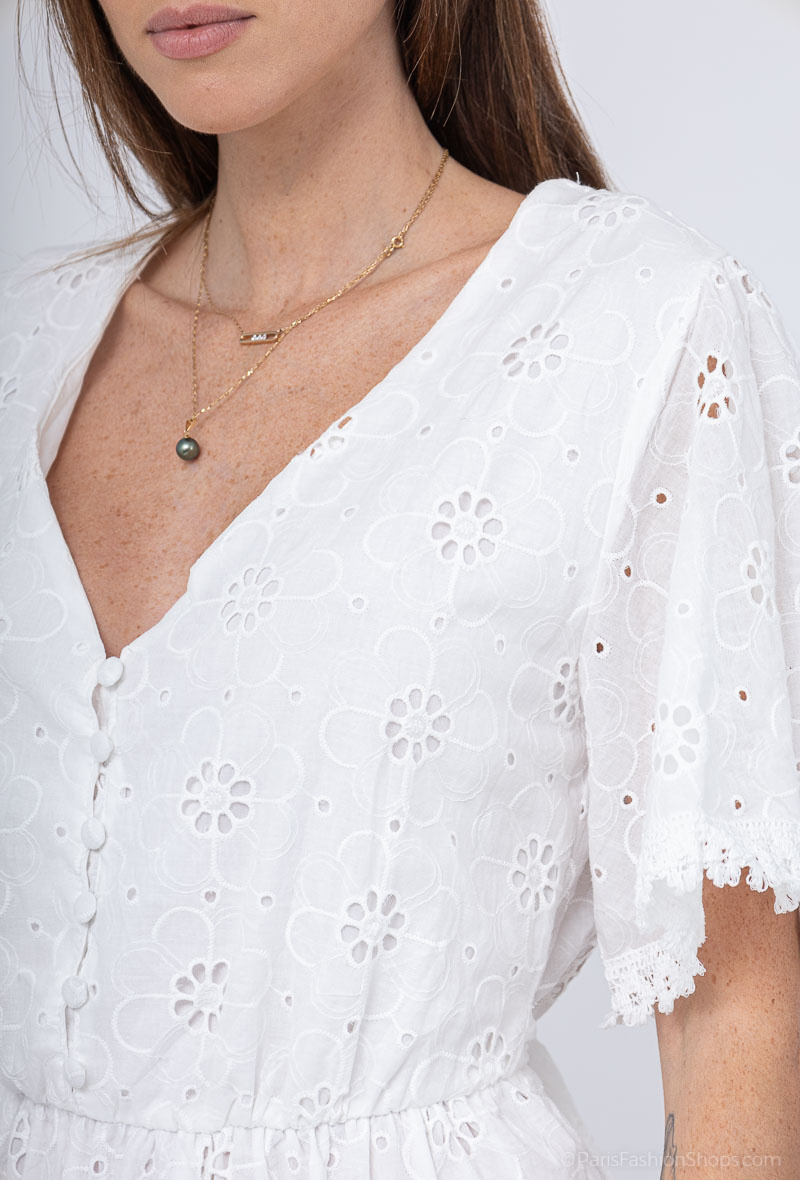 langes besticktes Kleid - Weiß - 5 - Großformat