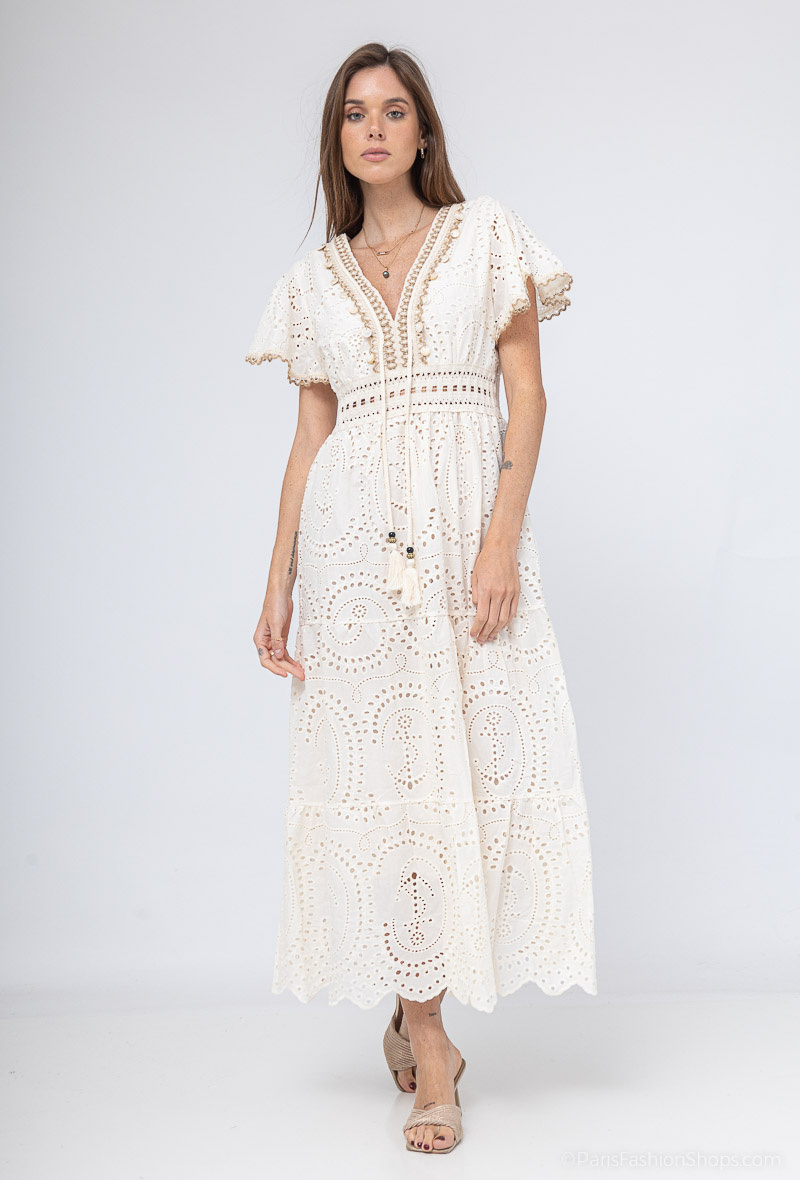 langes besticktes Kleid - Beige - 2 - Großformat