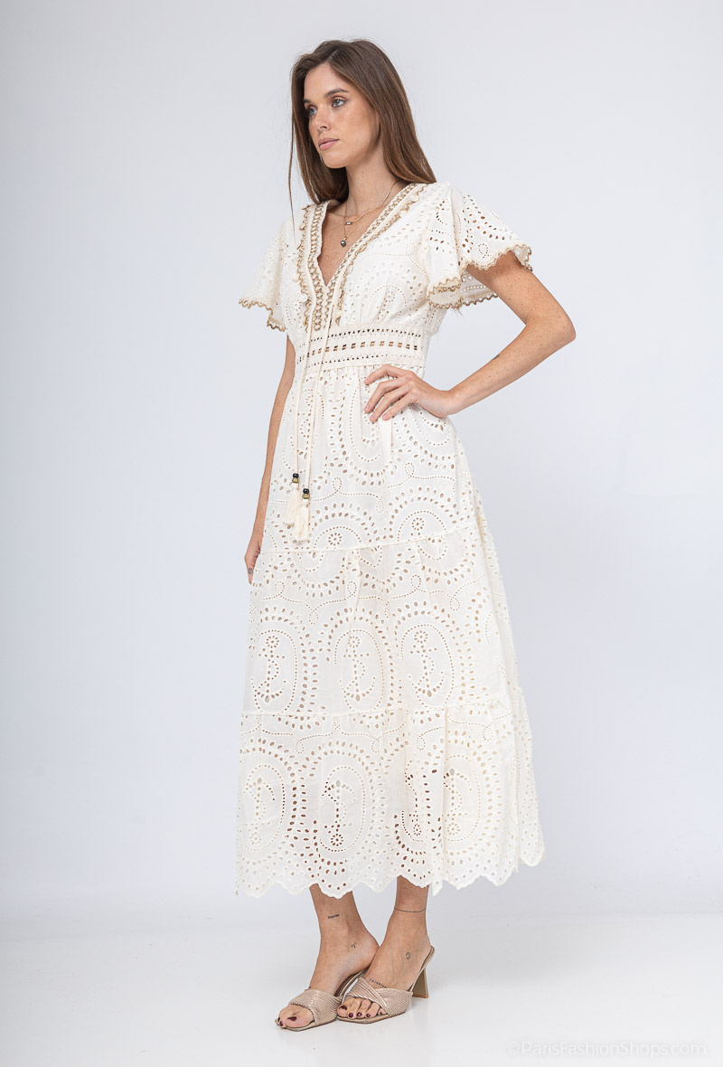langes besticktes Kleid - Beige - 3 - Großformat