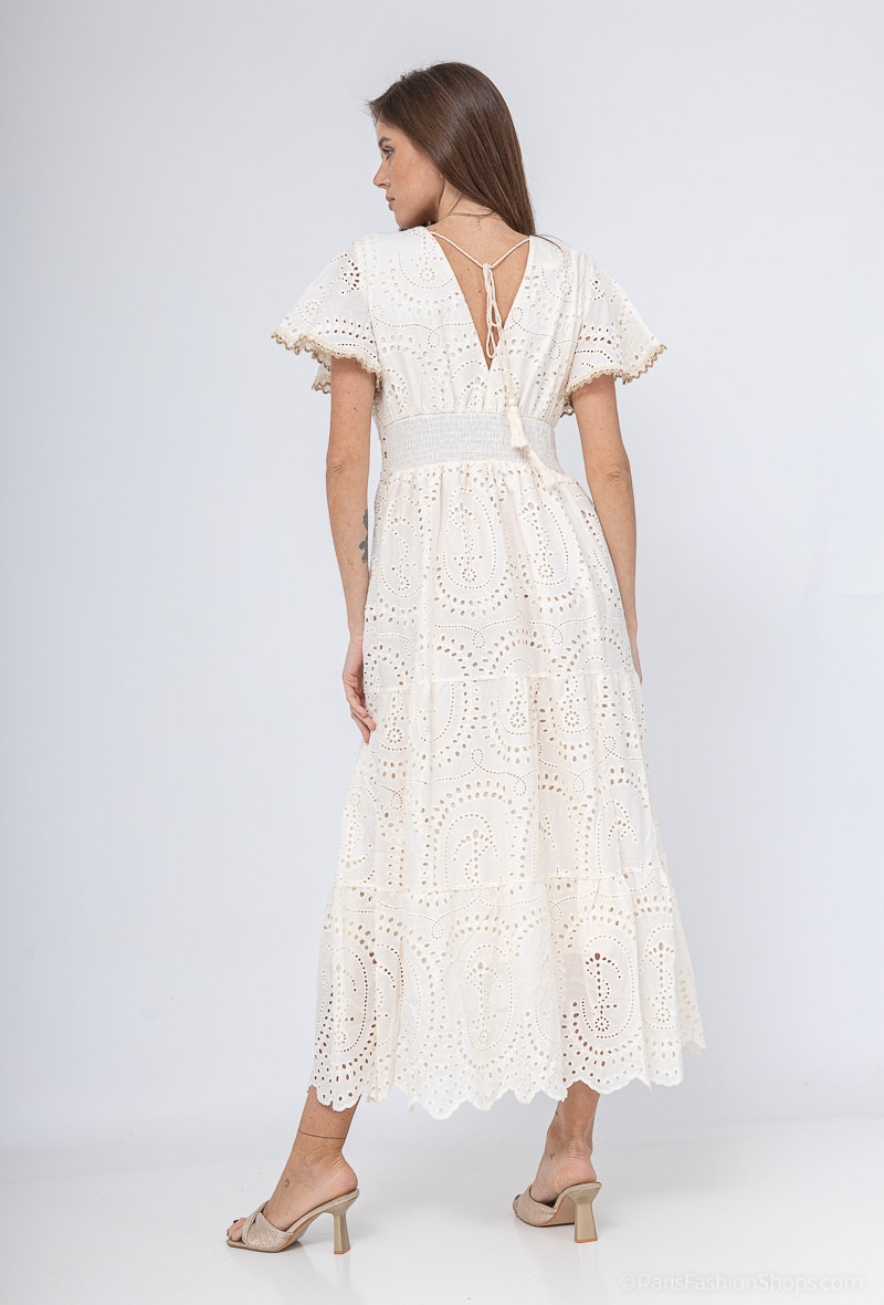 langes besticktes Kleid - Beige - 4 - Großformat