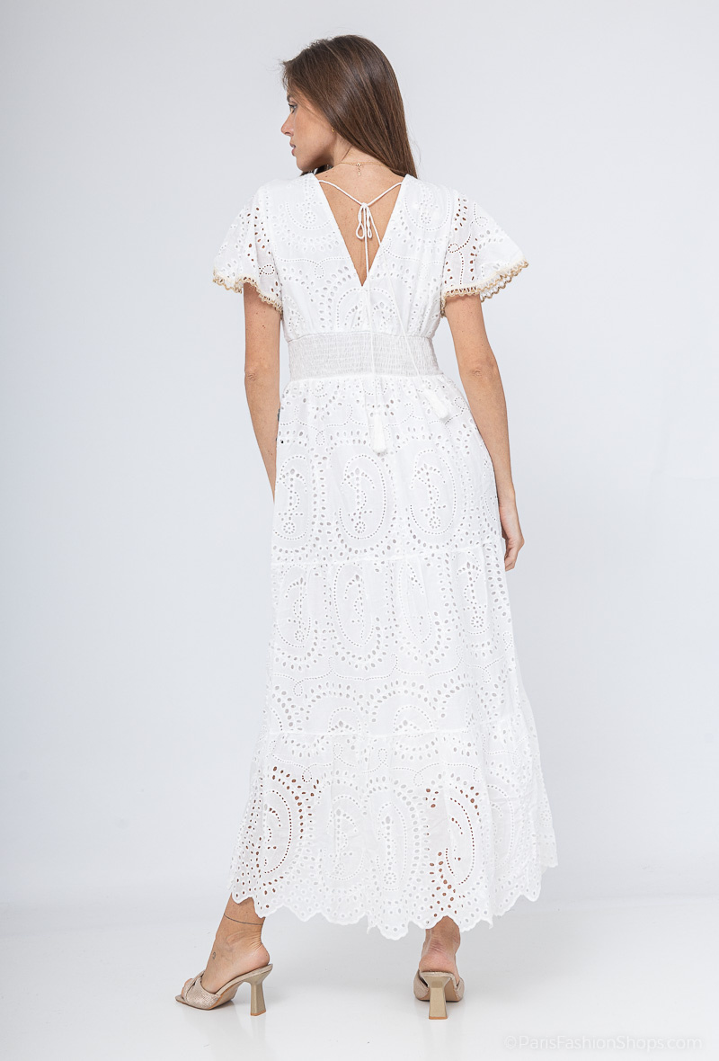 langes besticktes Kleid - Weiß - 4 - Großformat
