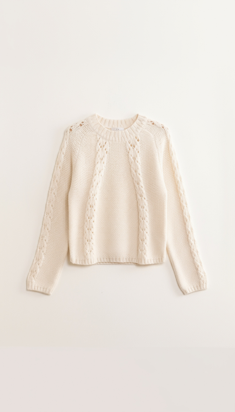 Pull femme manche longue fait en viscose et polyamide avec détail tressé