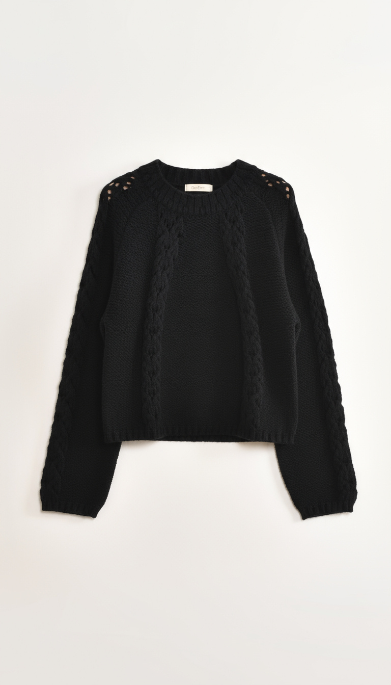 Pull femme manche longue fait en viscose et polyamide avec détail tressé