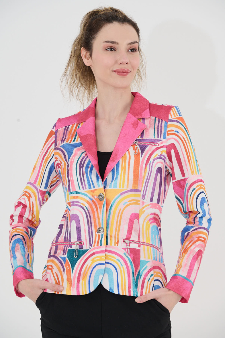 Grossiste Missy Tekstil - Blazer boutonné imprimé à strass