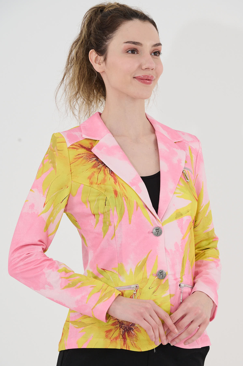 Grossiste Missy Tekstil - Blazer boutonné imprimé à strass