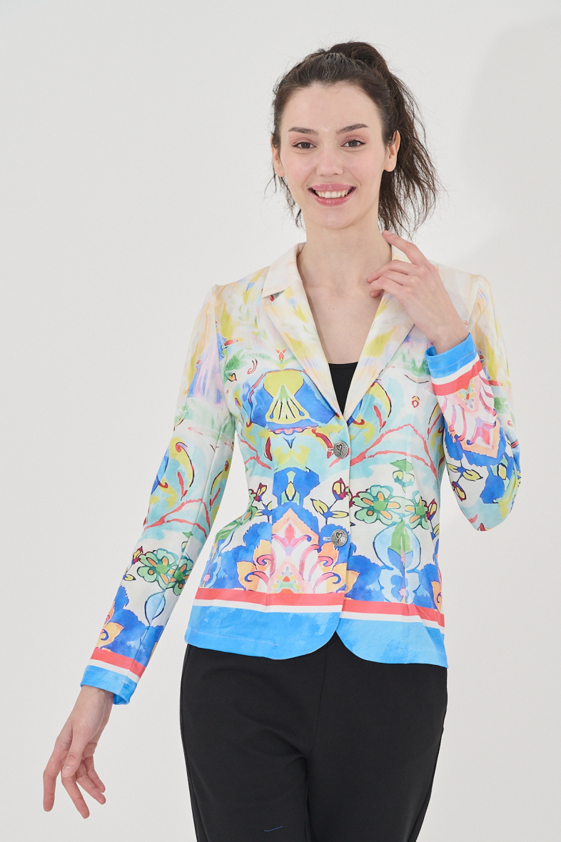 Grossiste Missy Tekstil - Blazer boutonné imprimé à strass