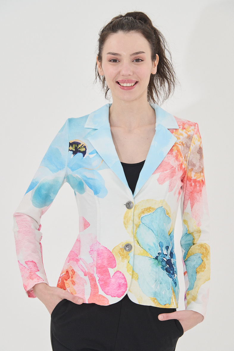 Grossiste Missy Tekstil - Blazer boutonné imprimé à strass