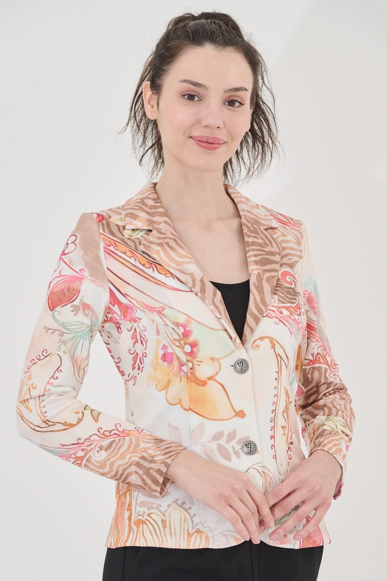 Grossiste Missy Tekstil - Blazer boutonné imprimé à strass