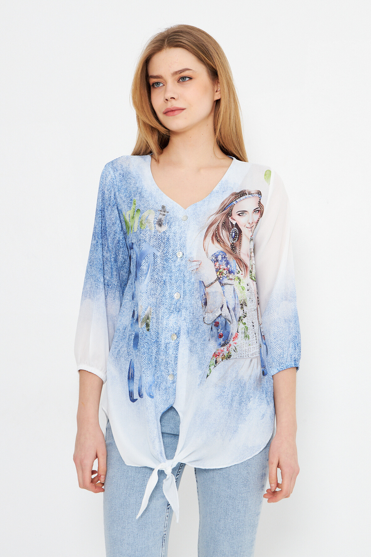 Grossista Missy Tekstil - Blusa stampata con strass