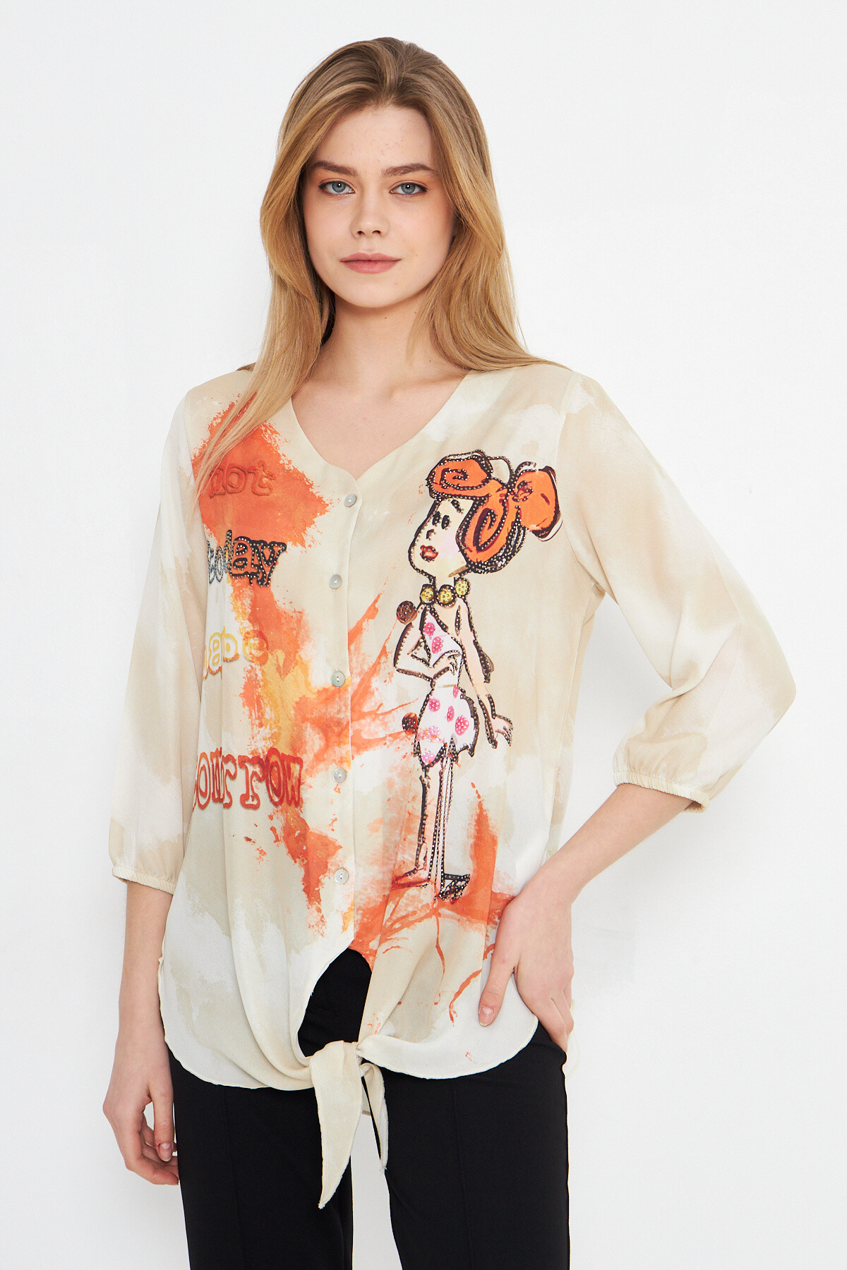 Grossista Missy Tekstil - Blusa stampata con strass