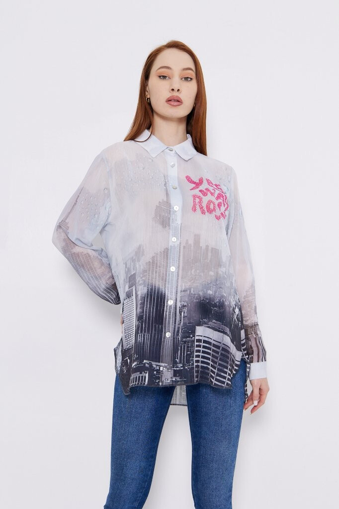 Wholesaler Missy Tekstil - Printed shirt with rhinestones