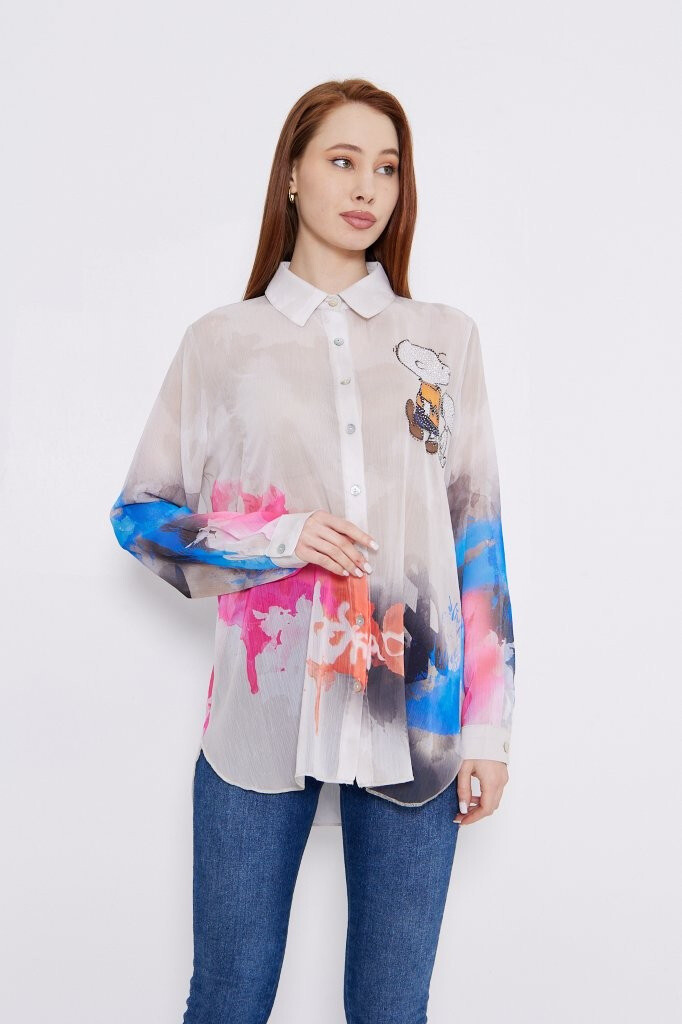 Wholesaler Missy Tekstil - Printed shirt with rhinestones