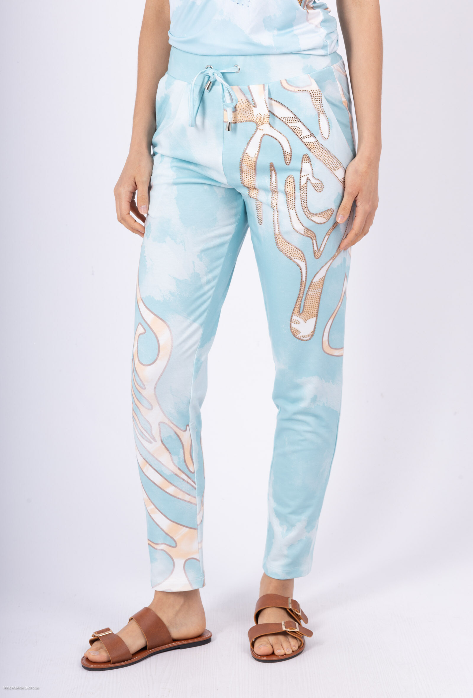 Wholesaler Missy Tekstil - Printed pants with rhinestones