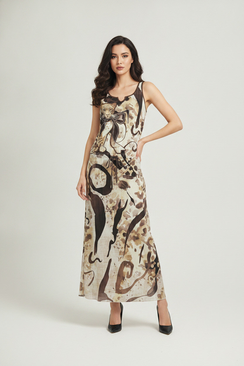 Grossiste Missy Tekstil - Robe Longue Abstract Chic