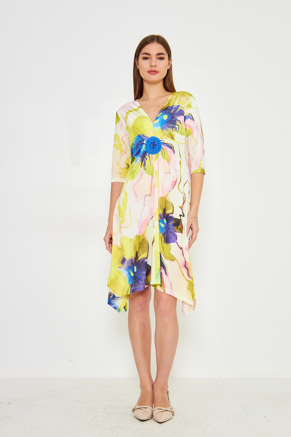 Wholesaler Missy Tekstil - Printing V -neck dress