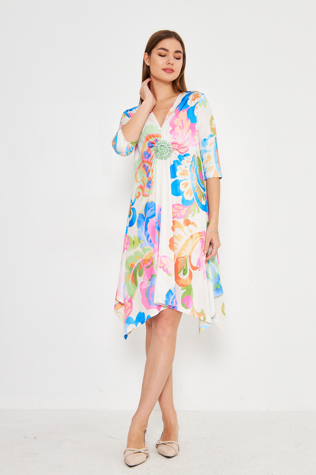 Wholesaler Missy Tekstil - Printing V -neck dress