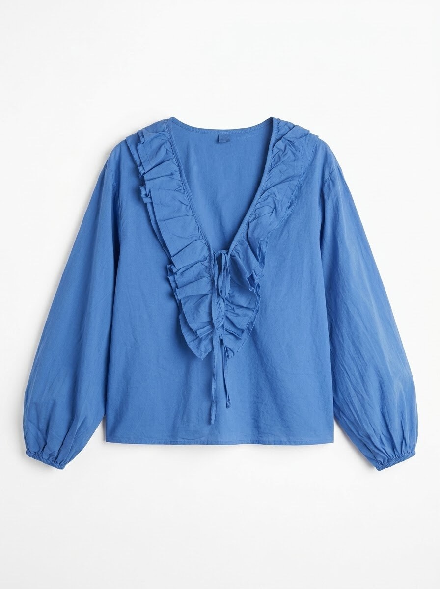 Grossiste MIYA SRL - Blouse en coton avec volants et col en V