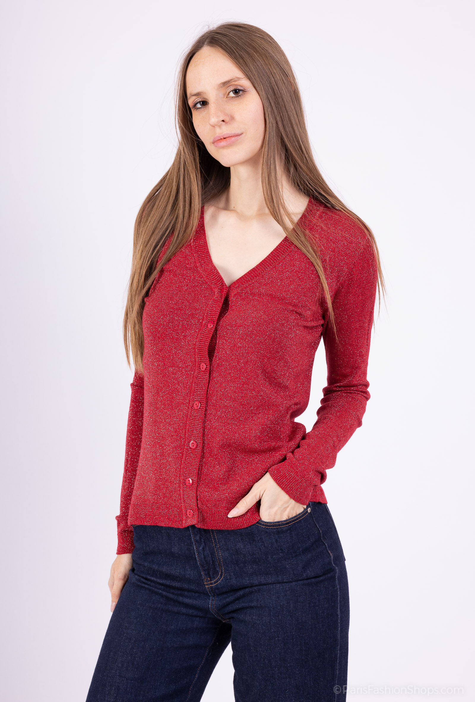 Wholesaler MJ FASHION - Shiny V-neck buttoned cardigan