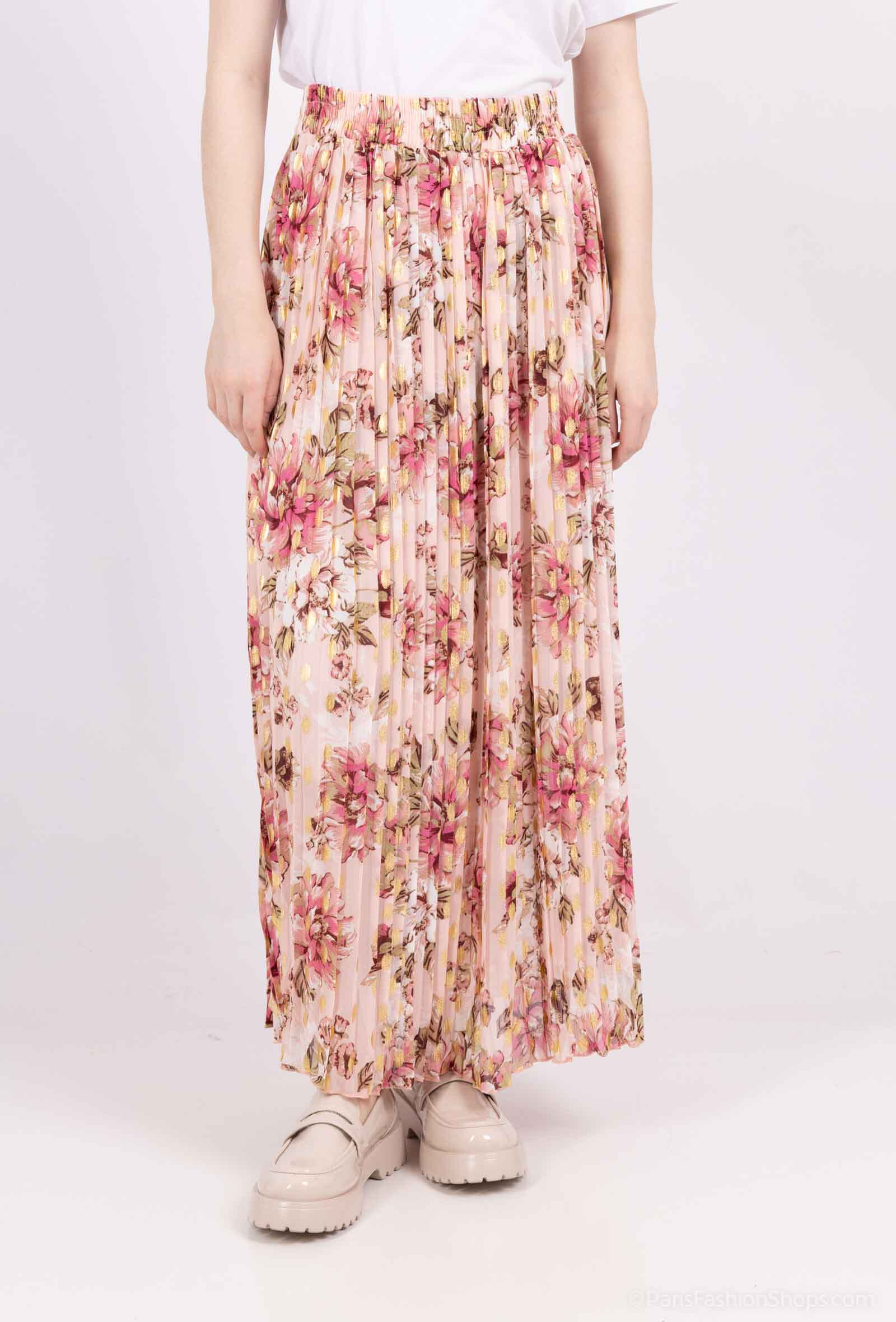 Wholesaler MJ FASHION - Floral pleated skirt with gold details