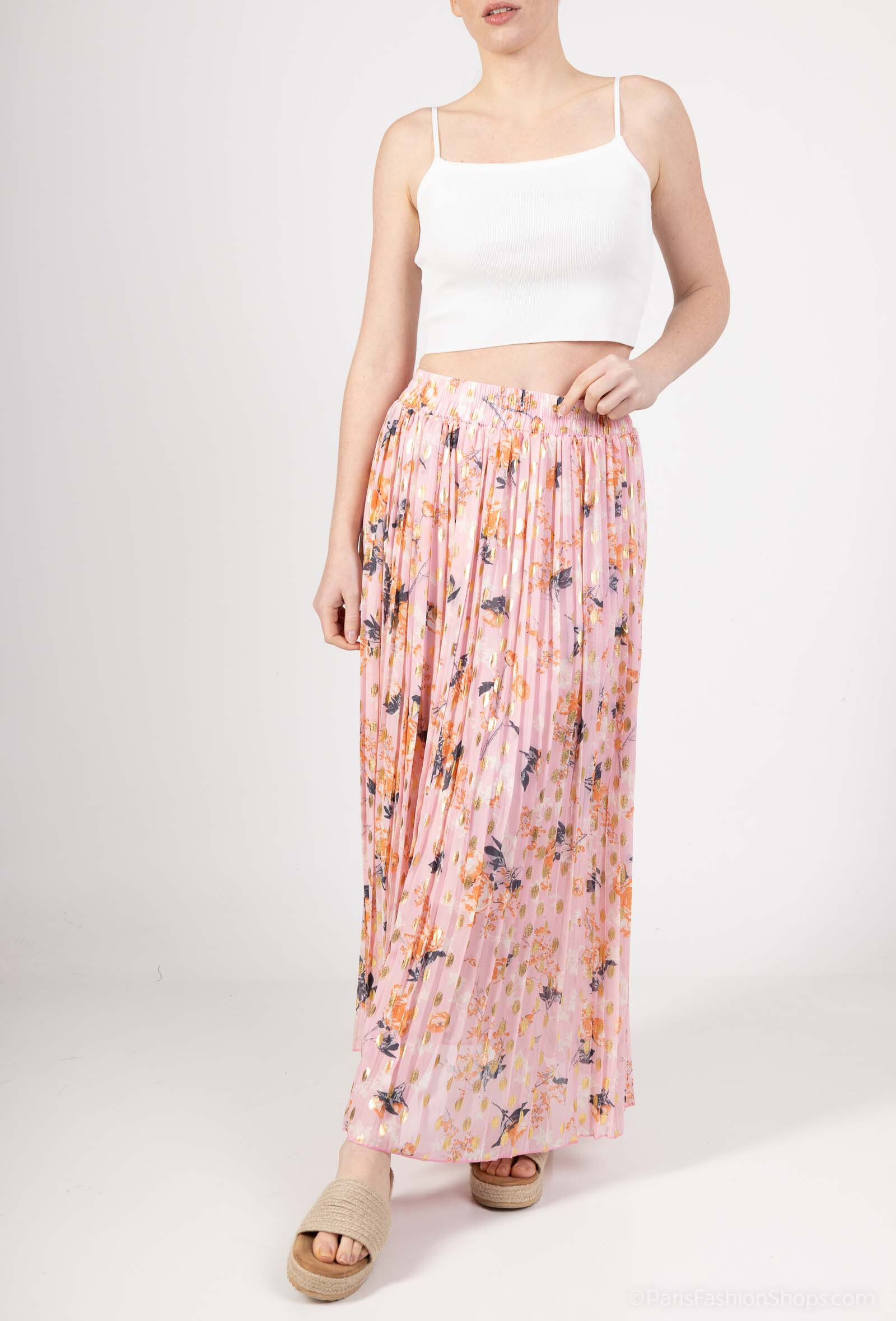 Wholesaler MJ FASHION - Floral pleated skirt with gold details