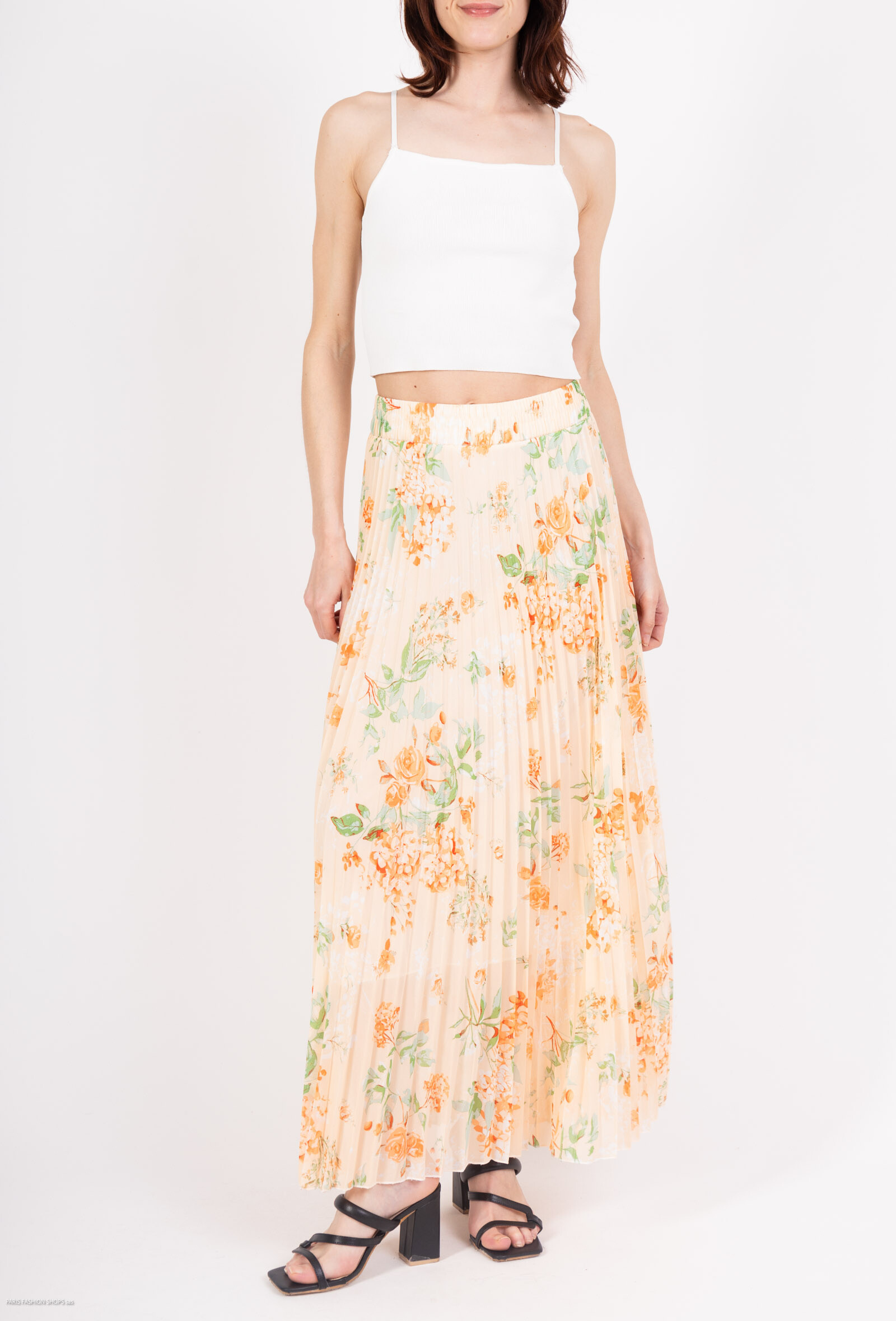 Wholesaler MJ FASHION - Floral pleated skirt with gold details