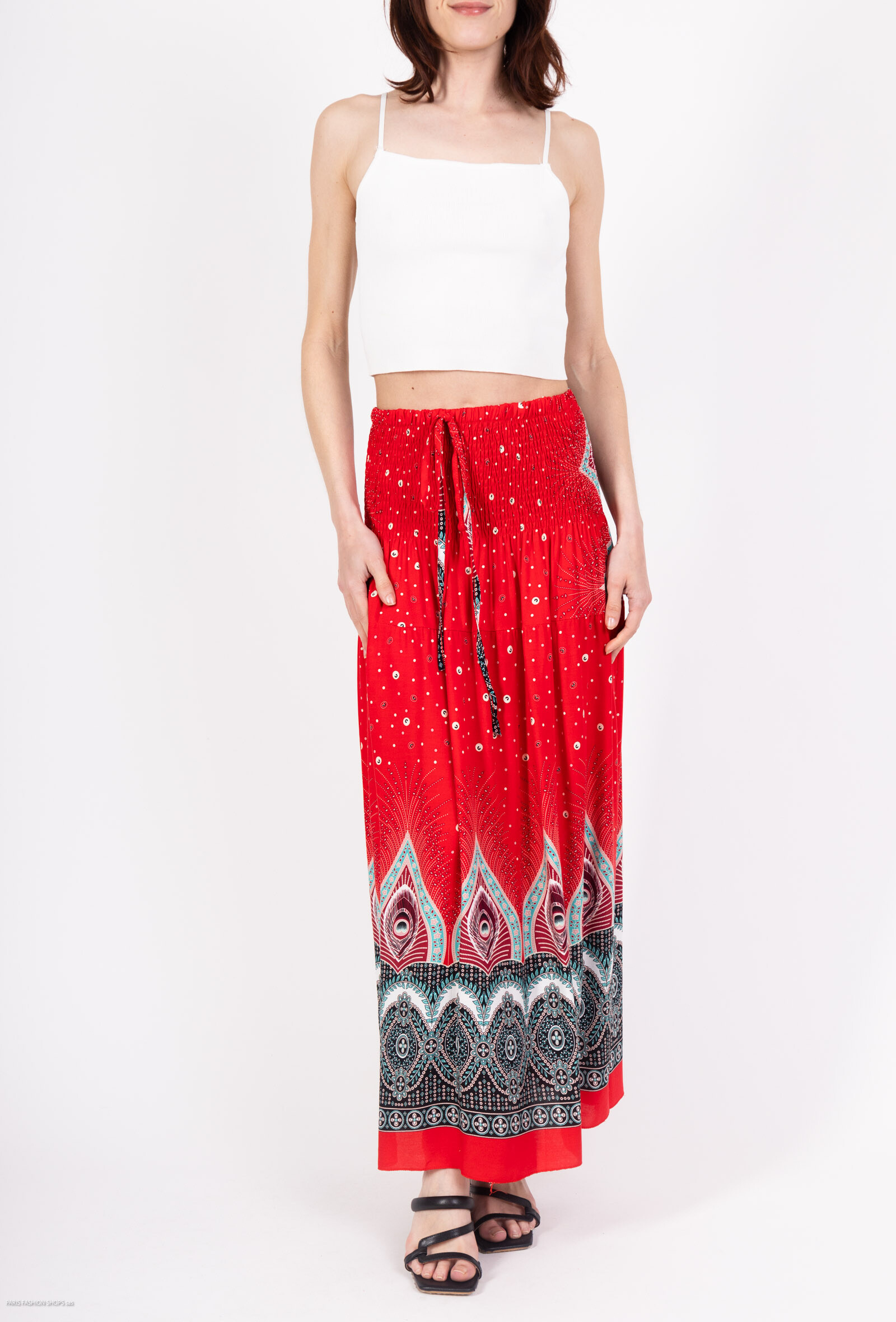 Wholesaler MJ FASHION - Floral pleated skirt with gold details