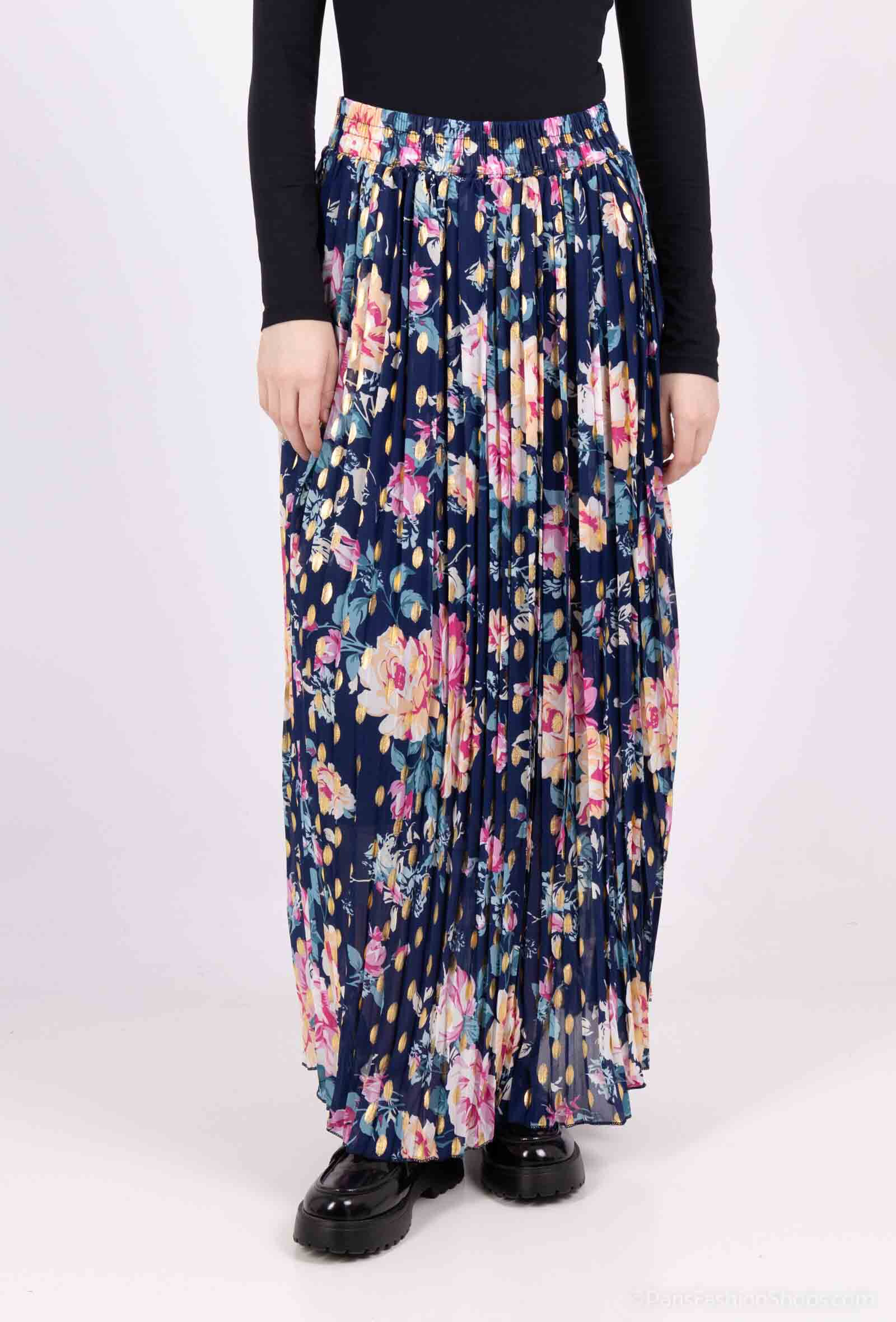 Wholesaler MJ FASHION - Floral pleated skirt with gold details