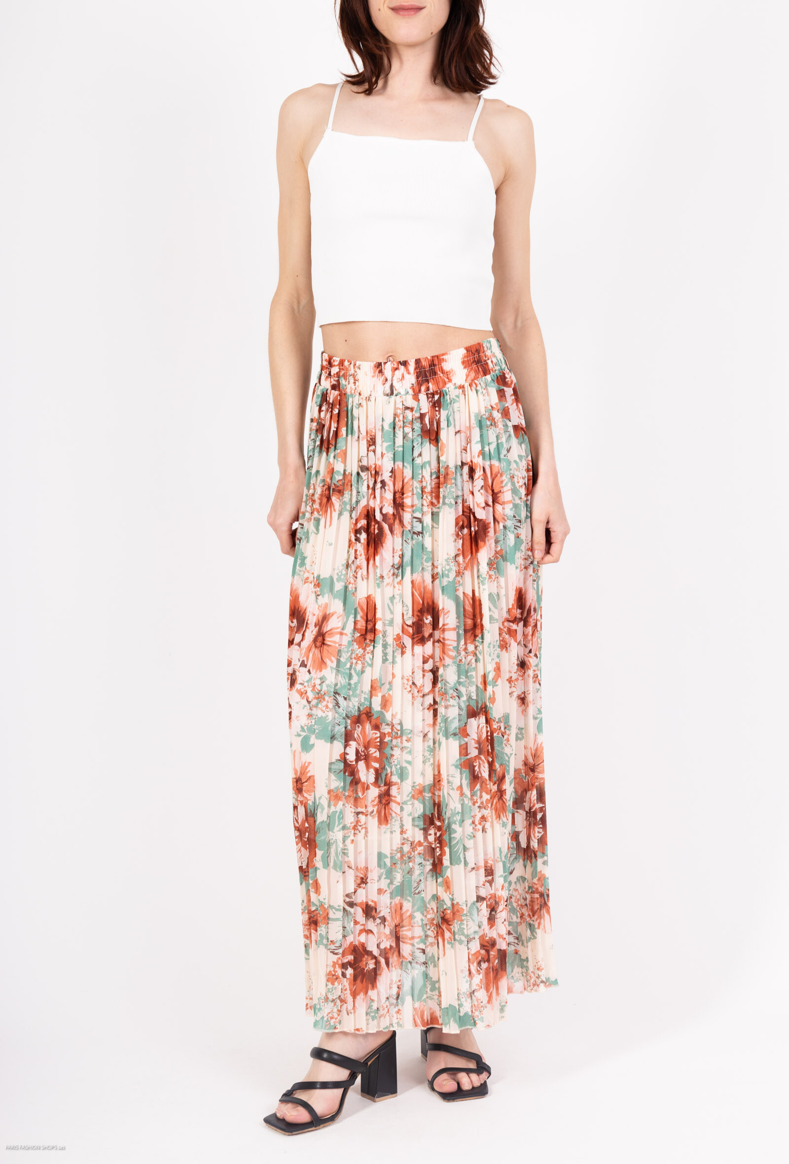 Wholesaler MJ FASHION - Floral pleated skirt with gold details