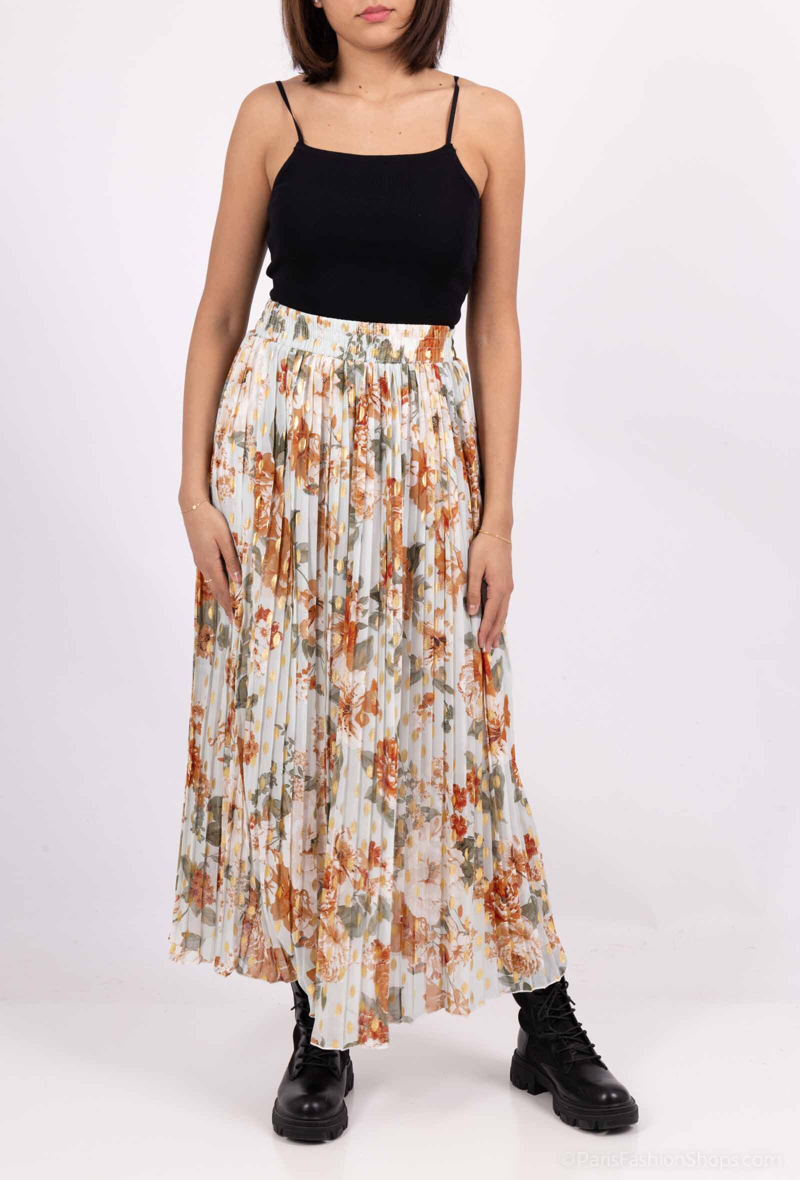 Wholesaler MJ FASHION - Floral pleated skirt with gold details