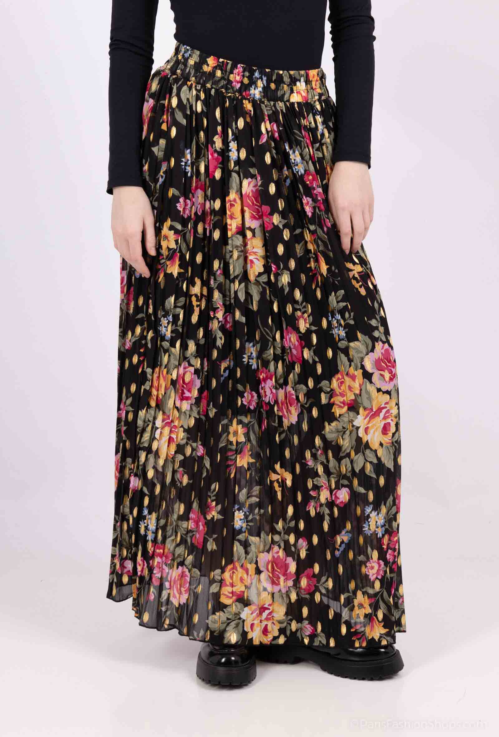 Wholesaler MJ FASHION - Floral pleated skirt with gold details