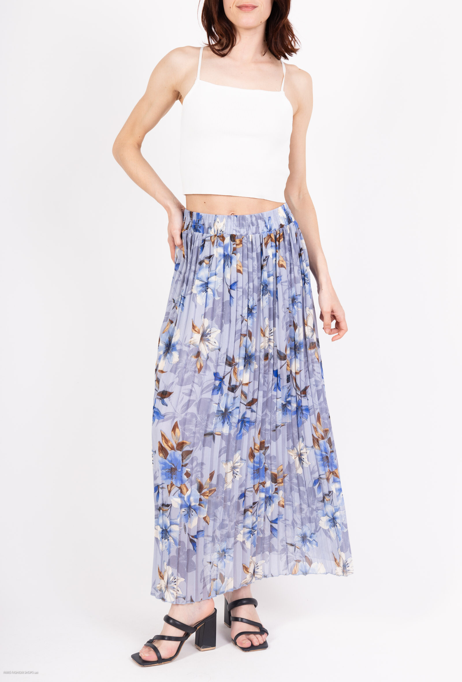 Wholesaler MJ FASHION - Floral pleated skirt with gold details