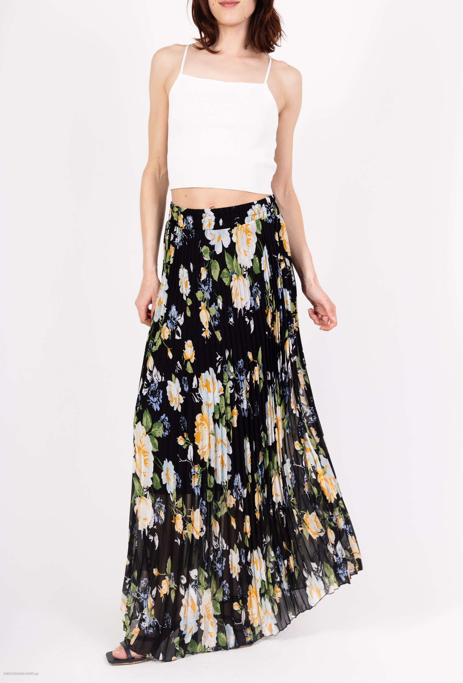 Wholesaler MJ FASHION - Floral pleated skirt with gold details