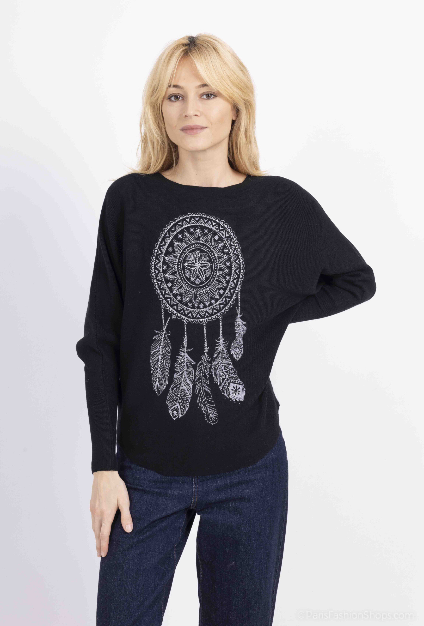 Grossista MJ FASHION - Maglione con maniche a pipistrello con strass