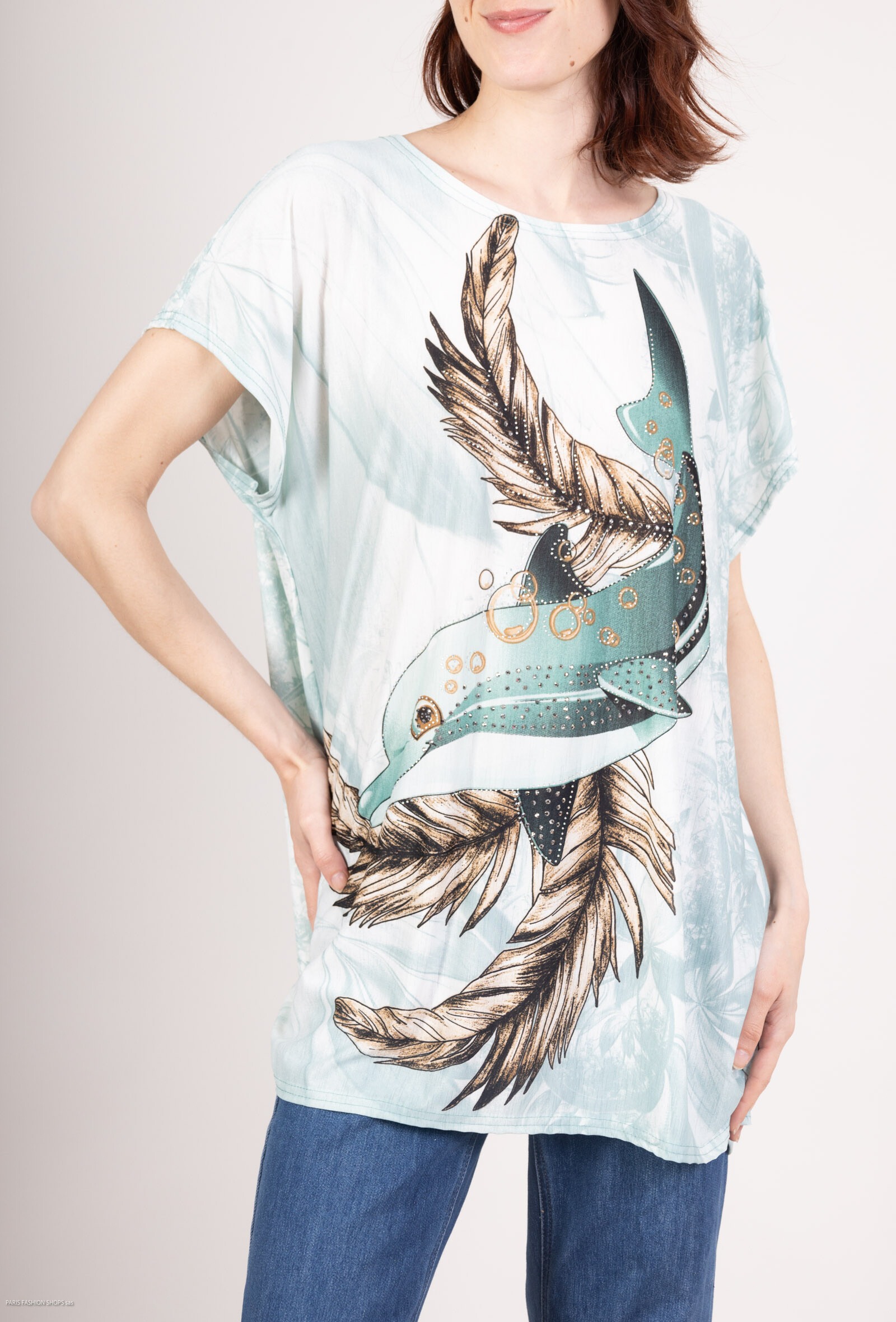 Wholesaler MJ FASHION - Feather pattern t-shirt