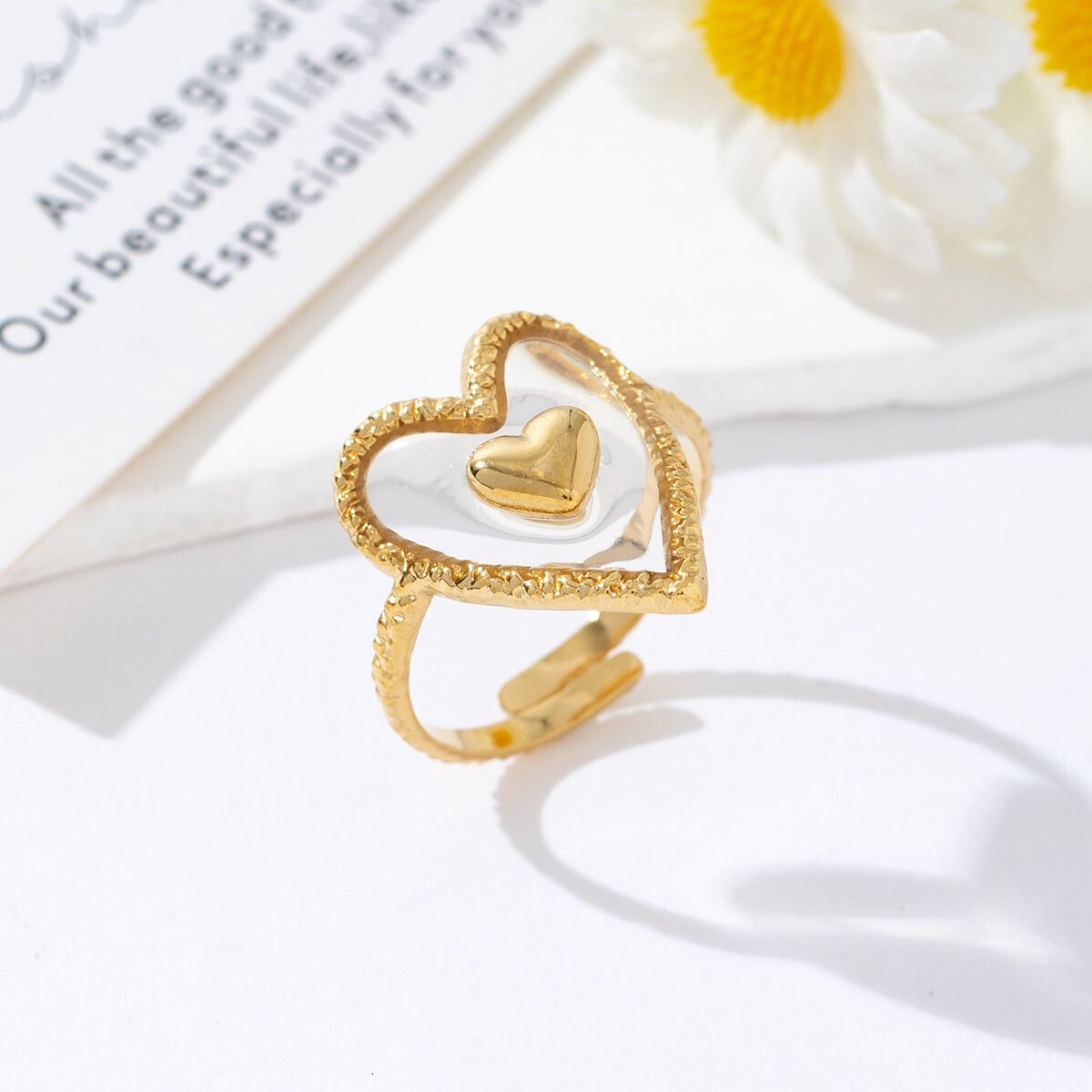 Grossiste Mochimo Suonana - Bague cœur avec petit cœur en acier inoxydable