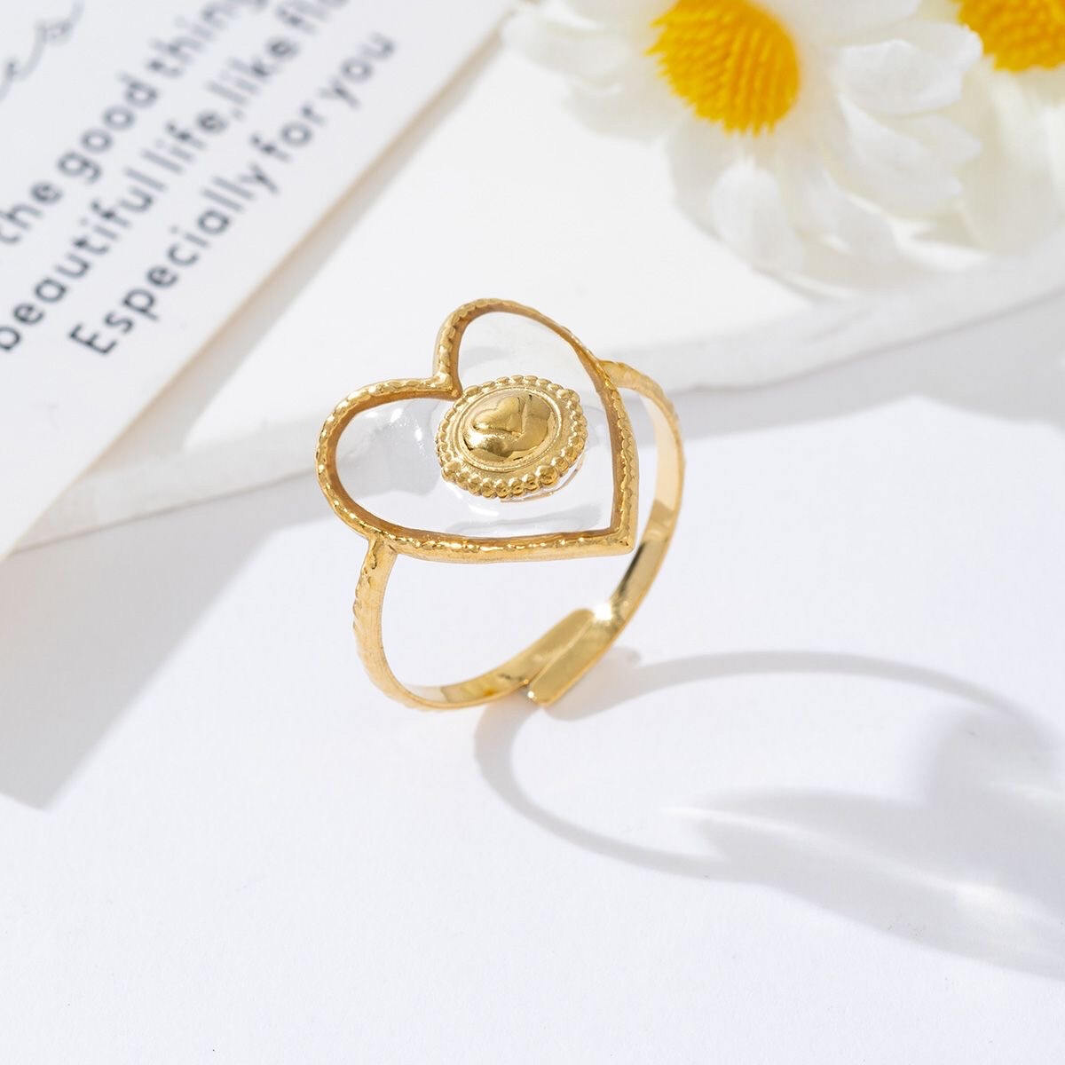 Grossiste Mochimo Suonana - Bague cœur avec petit cœur en acier inoxydable