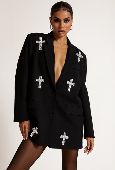 Grossiste Mochy - Veste blazer ov ornée de croix en strass Grossiste Mochy - Veste blazer ov ornée de croix en strass