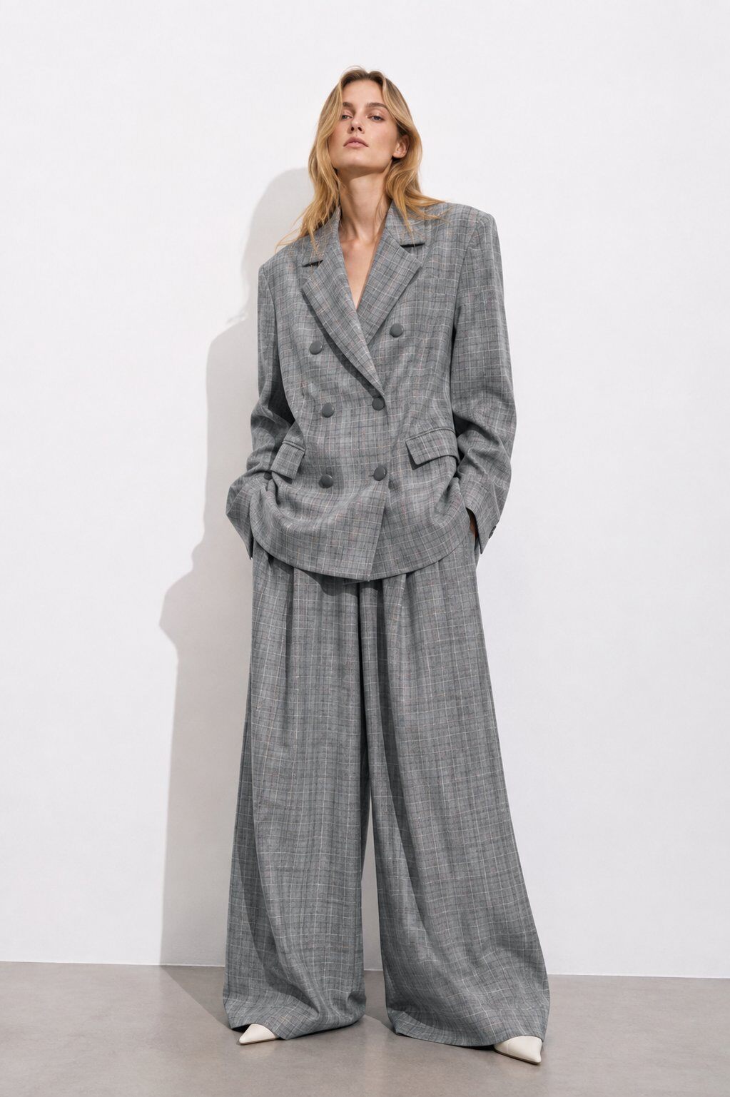 Grossiste Mochy - Ensemble tailleur 2 pcs à carreaux composé d'un blazer et d'un pantalon