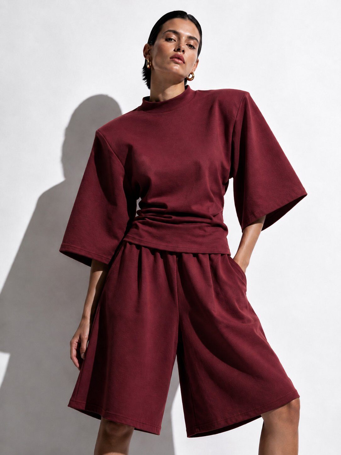 Grossiste Mochy - Ensemble casual chic en coton avec épaulettes
