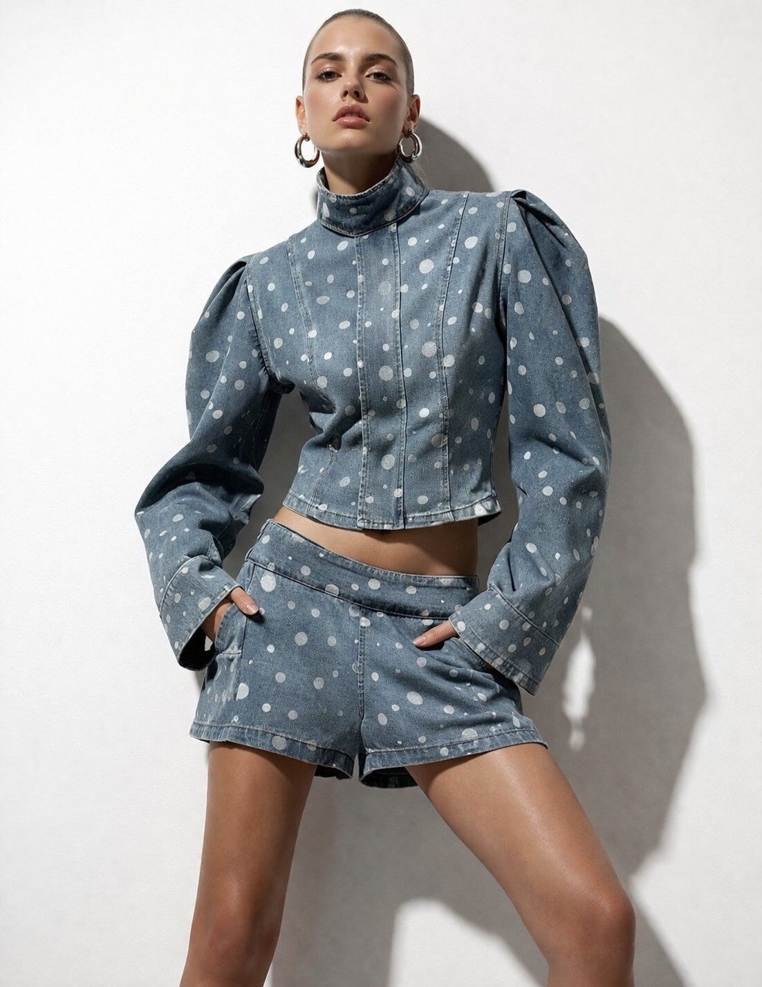 Grossiste Mochy - Ensemble à pois composé d'un veste structuré et d'un short assorti