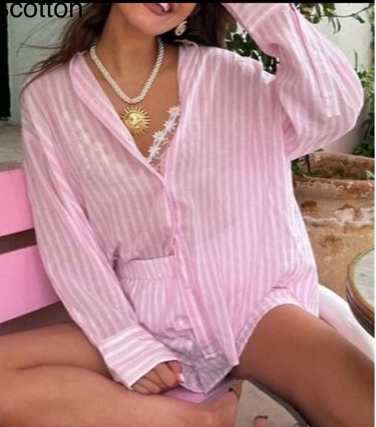 Grossiste Mochy - Ensemble coton chemise et short  à rayures