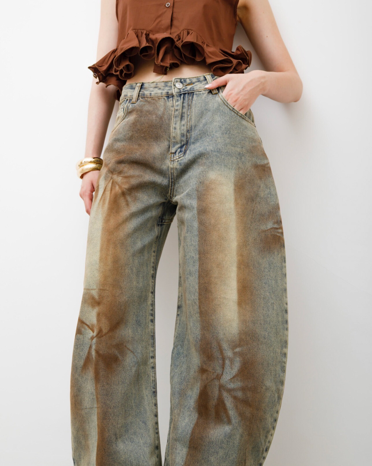 Grossista Mochy - Jeans vintage lavati a gamba larga